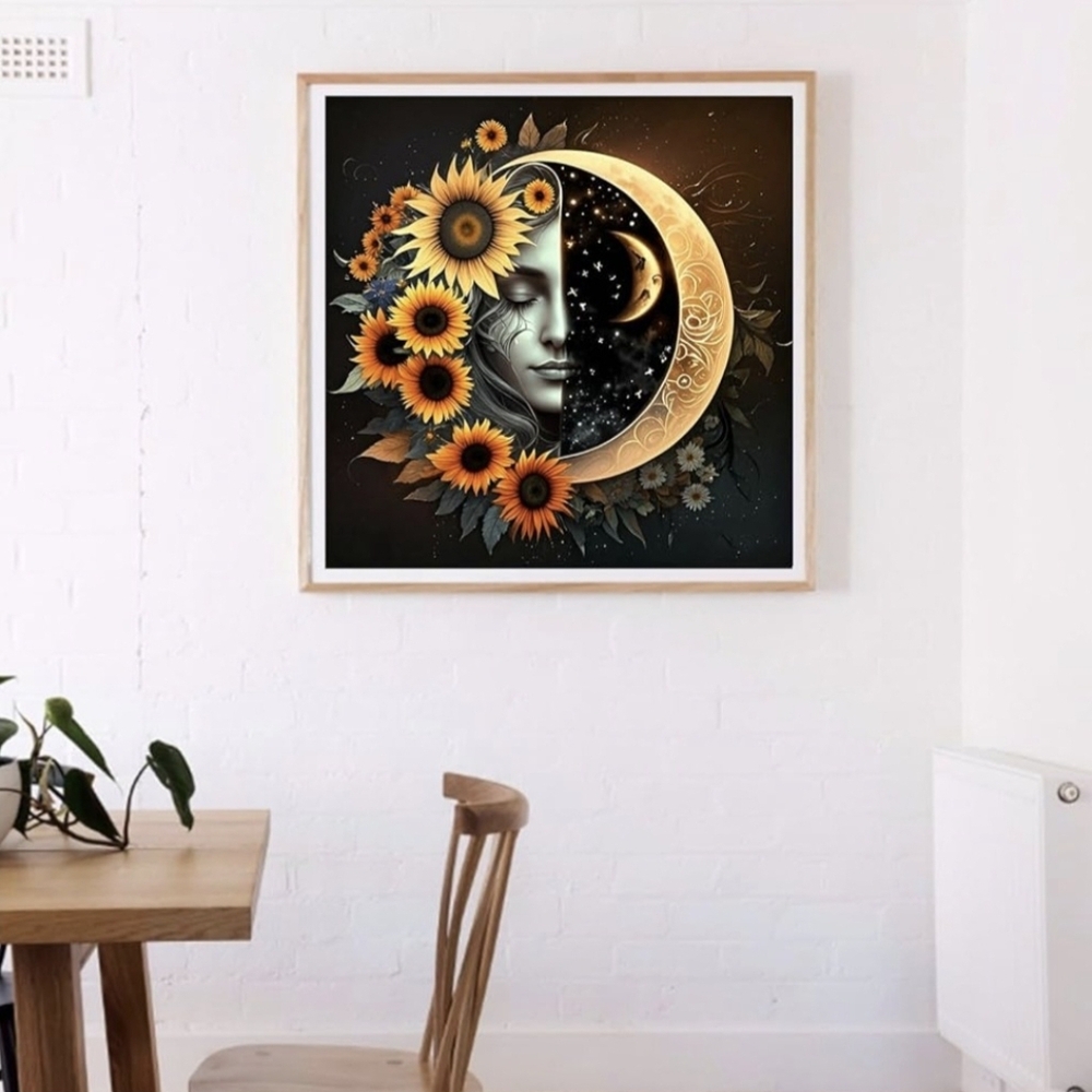 Sunflowers Half Moon Face 5D Diamond Painting Kit New - Picture 3 of 7